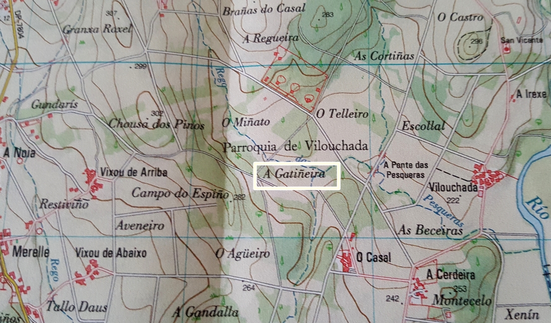 Mapa do lugar da Gatinheira, na Vilouchada (Traço)