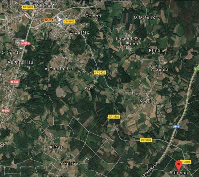 Mapa de Folgoso, em Pereira (Ordes)
