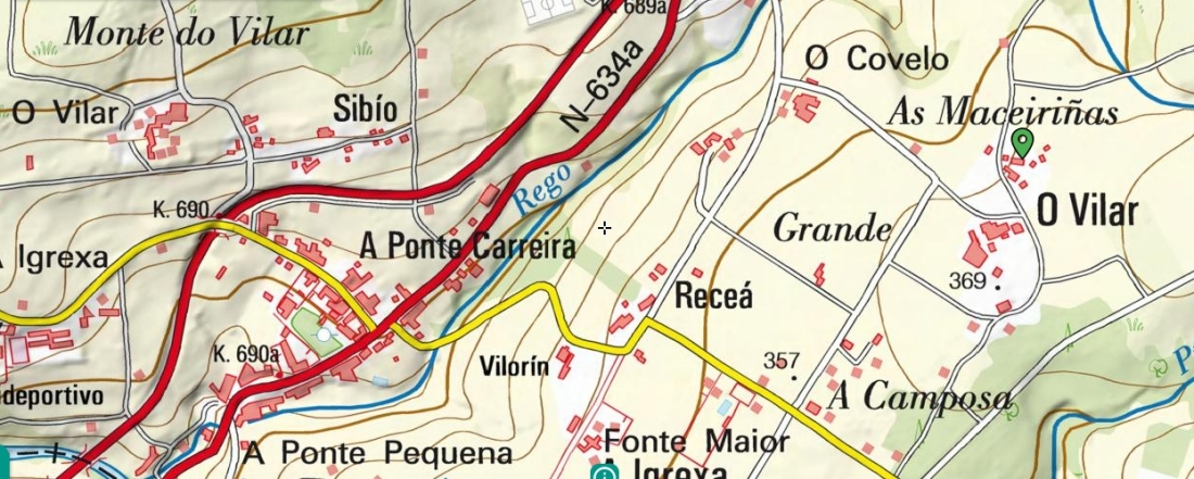 Mapa com varios Vilar em Frades